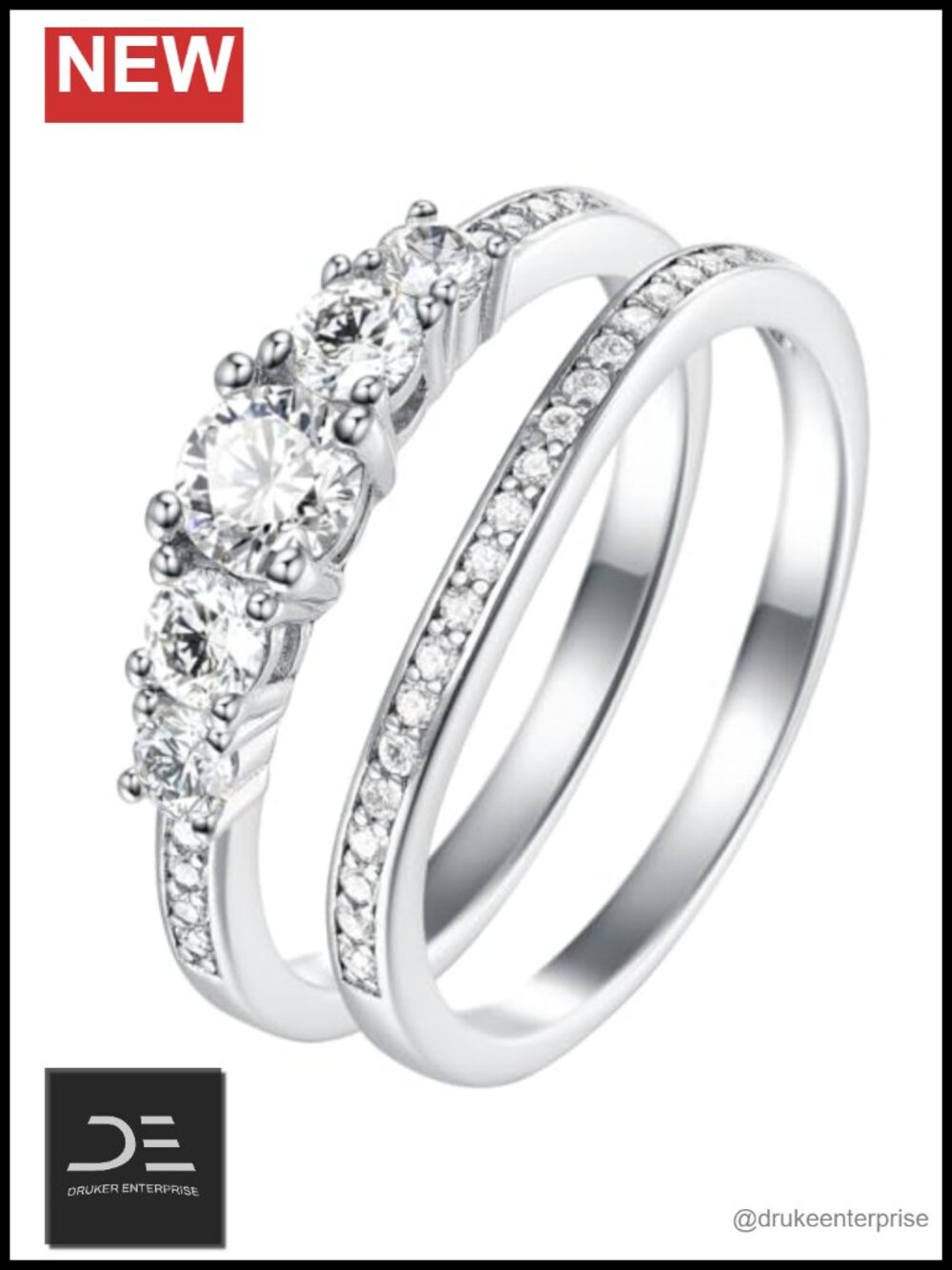 925 Sterling Silver Bridal Ring Set with Cubic Zirconia Engagement & Wedding